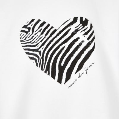 Girls white zebra heart cropped sweatshirt